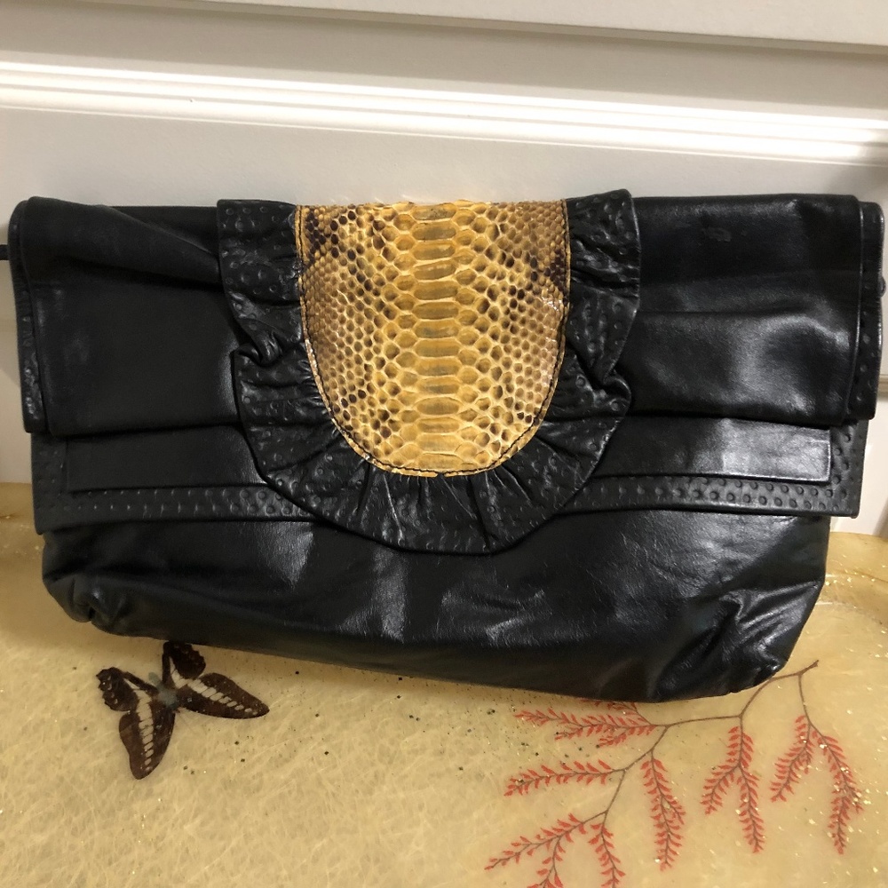 vintage black leather snakeskin bag